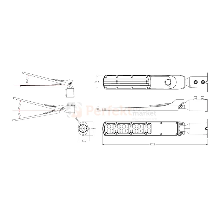 Oprawa drogowa LED LITE FLAMINGO 50W 4000K czarna wymiary perfektmarket.webp