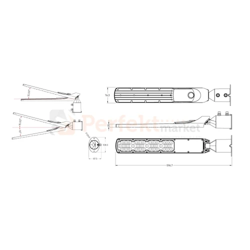 Oprawa drogowa LED LITE FLAMINGO 100W 4000K czarna wymiary perfektmarket.webp