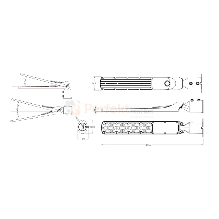 Oprawa drogowa LED LITE FLAMINGO 100W 4000K czarna wymiary perfektmarket.webp