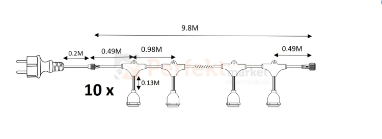 Girlanda ogrodowa 10 metrów 230V IP44 (bez żarówek) EKO6918  wymiary perfektmarket.webp
