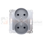 DGZ2MZ.01/43 Simon 54 gniazdo podwójne z_uziemieniem z osłonami styków srebrny mat bez ramki perfektmarket