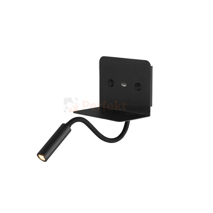 kinkiet ścienny LED z półką i ładowarką USB regulowany czarny VERA AZ3201 perfektmarket.webp