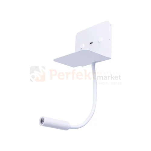 kinkiet ścienny LED z półką i ładowarką USB regulowany biały VERA AZ4417 perfektmarket.webp