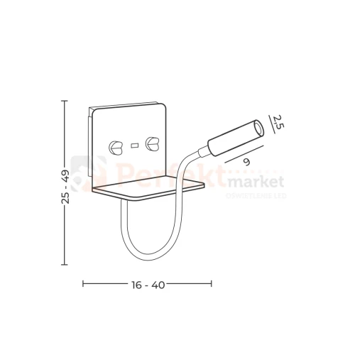 kinkiet ścienny LED z półką i ładowarką USB regulowany wymiary perfektmarket.webp