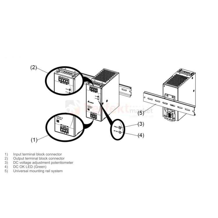 zasilacz na szynę DIN 48V DC 10A 480W Delta z przekaźnikiem montaż perfektmarket.webp
