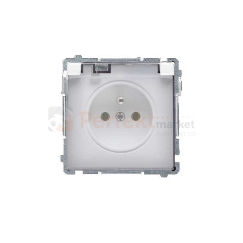 Gniazdo wtyczkowe pojedyncze w wersji IP44 - klapka w kolorze transparentnym biały 16A biały 16A oświetlenie_led LED biały Simon Basic BMGZ1B.01/11A perfektmarket hurtownia_olsztyn