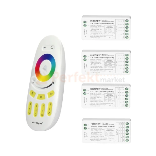 zestaw sterownia RGB miboxer 4 strefowy pilot i 4 odbiorniki perfektmarket.webp