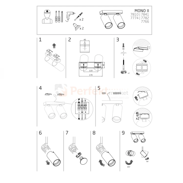 Lampa sufitowa spot regulowany MONO II montaż perfektmarket.webp