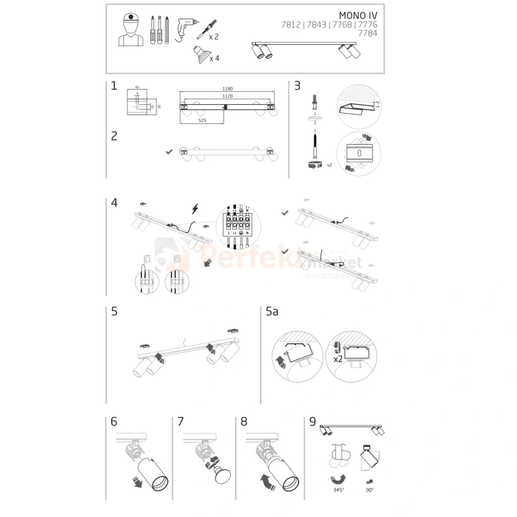 Lampa sufitowa spot regulowany listwa MONO IV montaż perfektmarket.webp