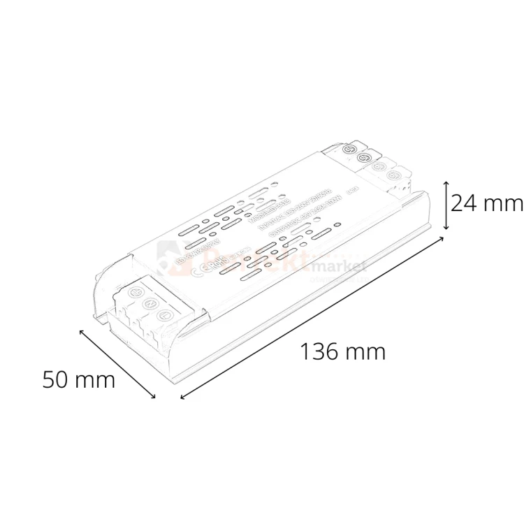 zasilacz instlacyjny 48V DC 100W 2,08A IP20 szybkozłącza wymiary perfektmarket.webp