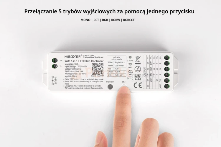 wl5 uniwersalny odbiornik do taśm LED 5w1 miboxer wybór trybu pracy perfektmarket.webp