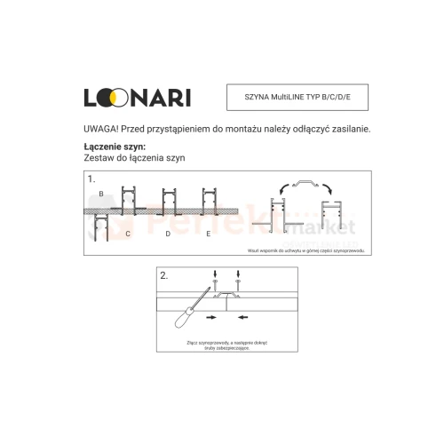 łącznik mechaniczny liniowy bialy czarny do szyn magnetycznych montaż Loonari perfektmarket.webp