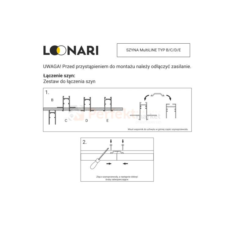 łącznik mechaniczny liniowy bialy czarny do szyn magnetycznych montaż Loonari perfektmarket.webp