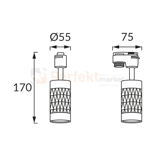 oprawa na szynoprzewód 1f PIANO TRA GU10 GOLD-BLACK ideus wymiary perfektmarket.webp