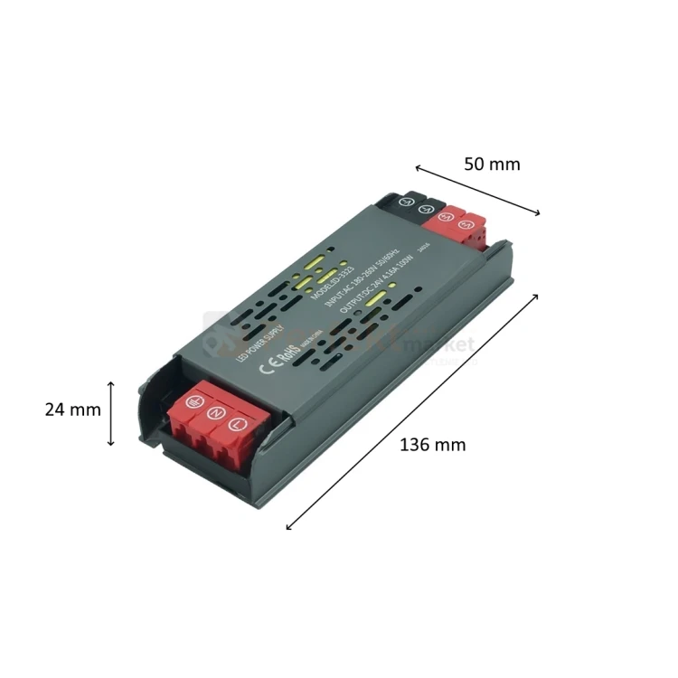 zasilacz instalacyjny slim pro mały rozmiar 24v 100W szybkozłącza wymiary perfektmarket.webp