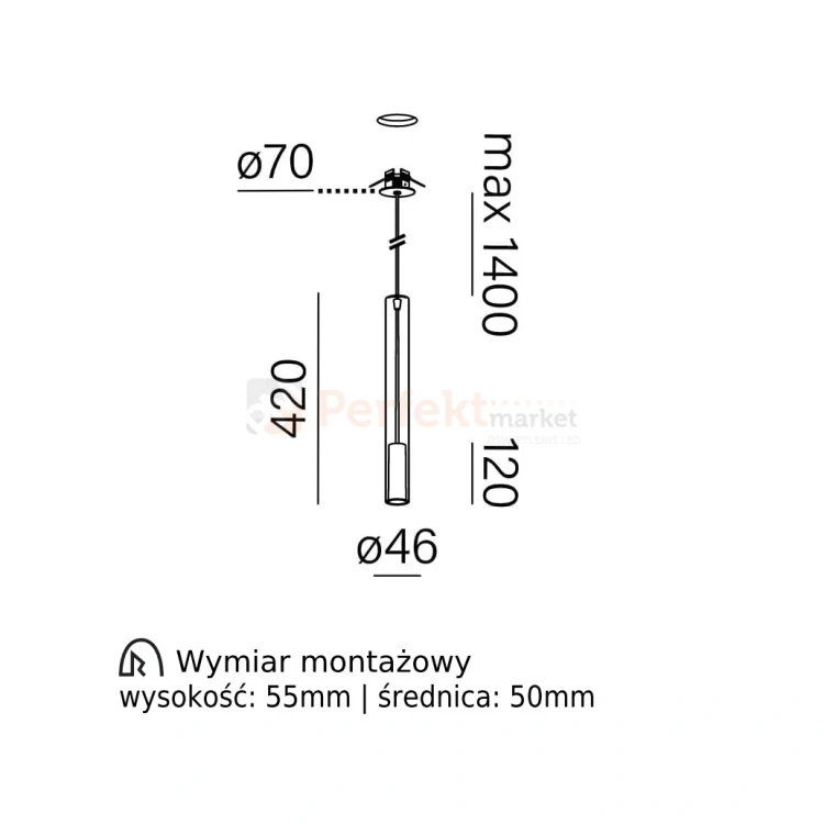 AQFORM MODERN GLASS mini LED GK lampa wisząca czarny struktura 42cm 3000K wymiary perfektmarket.webp