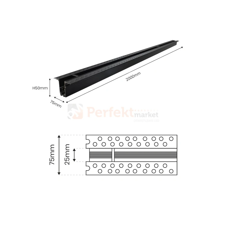 Milagro szynoprzewódmagnetyczny podtynkowy 48V 2m czarny ML9650 wymiar perfektmarket.webp