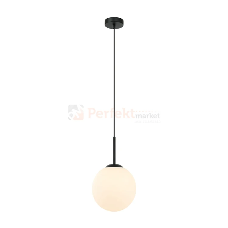 Lampa wisząca nowoczesna biała kula 20cm DEORE czarna baza Italux PND-5578-1S-BK 1 perfektmarket.webp