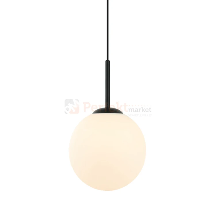Lampa wisząca nowoczesna biała kula 20cm DEORE czarna baza Italux PND-5578-1S-BK 2 perfektmarket.webp