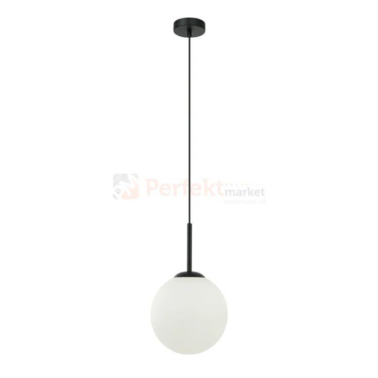 Lampa wisząca nowoczesna biała kula 20cm DEORE czarna baza Italux PND-5578-1S-BK perfektmarket.webp