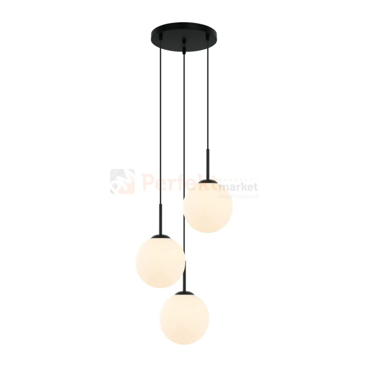 Lampa wisząca DEORE białe kule czarna baza 3xE27 Italux PND-5578-3S-BK 1 perfektmarket.webp