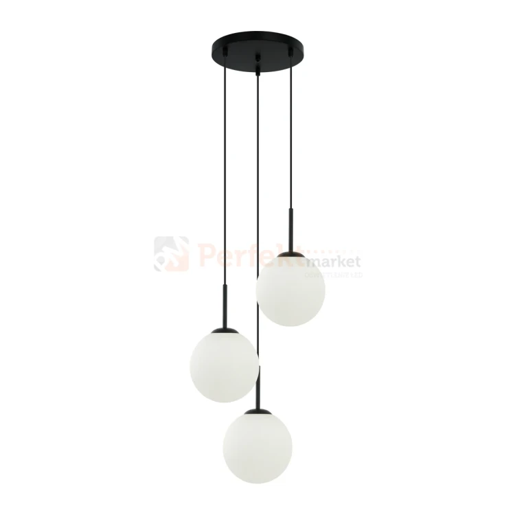 Lampa wisząca DEORE białe kule czarna baza 3xE27 Italux PND-5578-3S-BK perfektmarket.webp