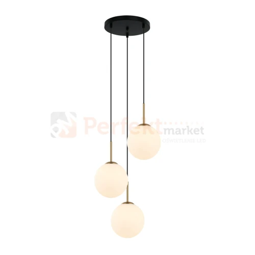 Lampa wisząca DEORE białe kule czarna baza mosiądz 3xE27 Italux PND-5578-3S-BRO-BK 1 perfektmarket.webp