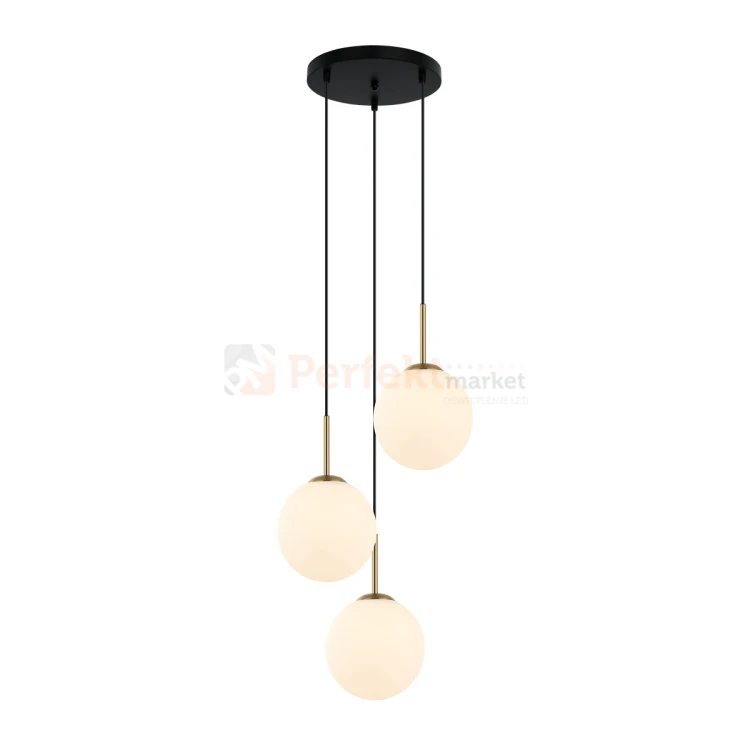 Lampa wisząca DEORE białe kule czarna baza mosiądz 3xE27 Italux PND-5578-3S-BRO-BK 1 perfektmarket.webp