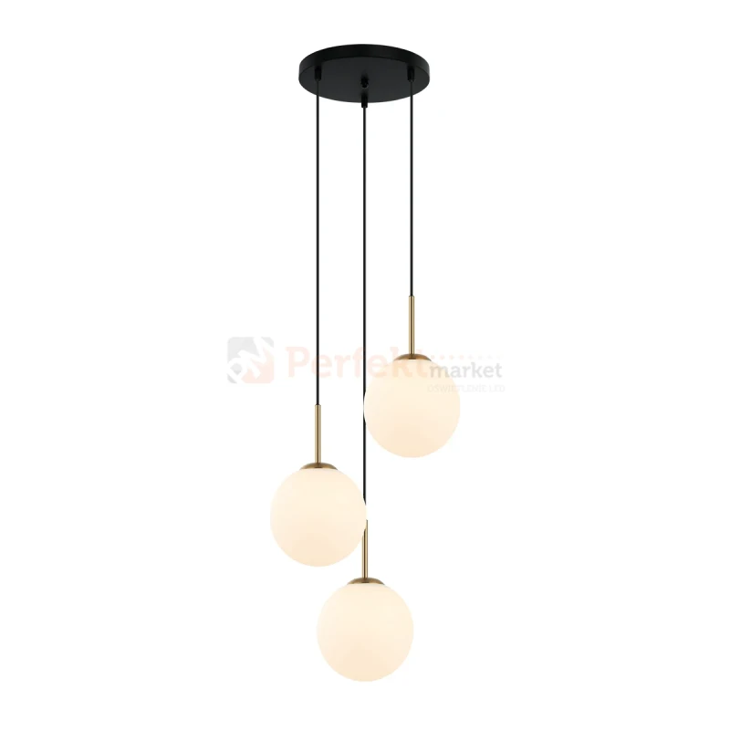 Lampa wisząca DEORE białe kule czarna baza mosiądz 3xE27 Italux PND-5578-3S-BRO-BK wymiary perfektmarket.webp