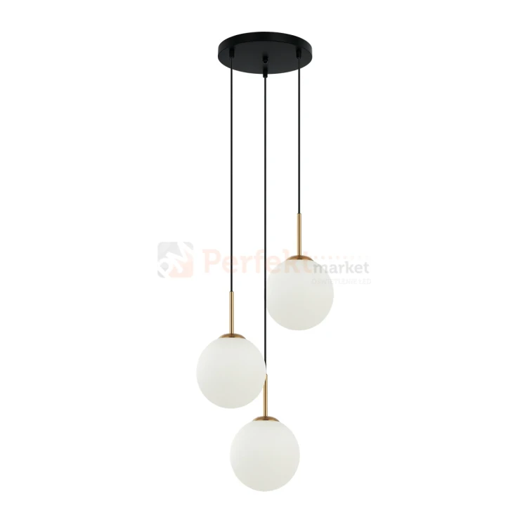 Lampa wisząca DEORE białe kule czarna baza mosiądz 3xE27 Italux PND-5578-3S-BRO-BK perfektmarket.webp