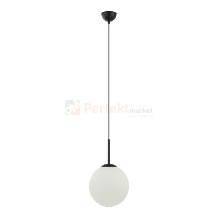 Lampa wisząca nowoczesna biała kula 25cm DEORE czarna baza Italux PND-5578-1M-BK 1 perfektmarket.webp