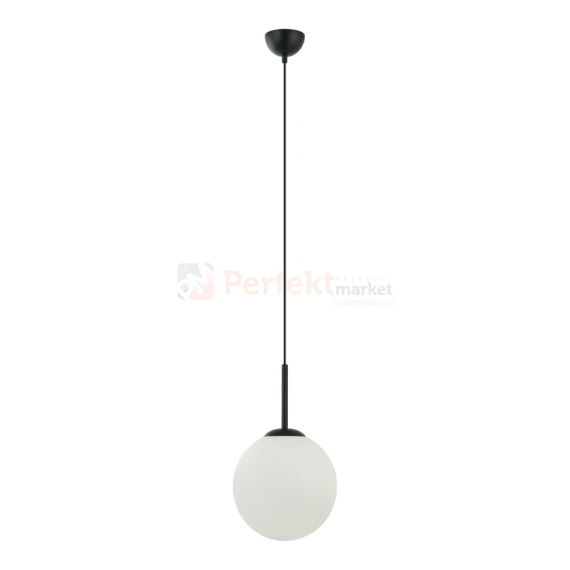 Lampa wisząca nowoczesna biała kula 25cm DEORE czarna baza Italux PND-5578-1M-BK wymiar perfektmarket.webp