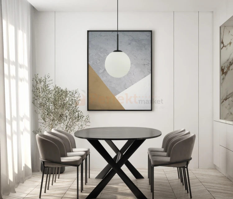 Lampa wisząca nowoczesna biała kula 25cm DEORE czarna baza Italux PND-5578-1M-BK aranż perfektmarket.webp