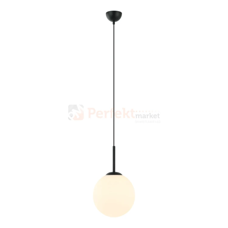 Lampa wisząca nowoczesna biała kula 25cm DEORE czarna baza Italux PND-5578-1M-BK perfektmarket.webp