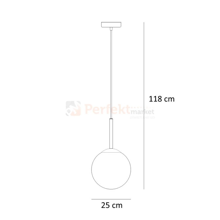 Lampa wisząca nowoczesna biała kula 25cm DEORE czarna baza Italux PND-5578-1M-BK wymiar perfektmarket.webp