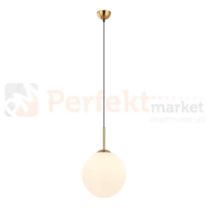 Lampa wisząca nowoczesna biała kula 30cm DEORE mosiądz Italux PND-5578-1L-BRO