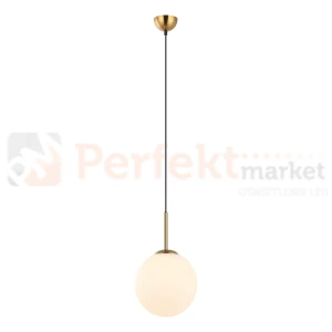 Lampa wisząca nowoczesna biała kula 25cm DEORE mosiądz Italux PND-5578-1M-BRO