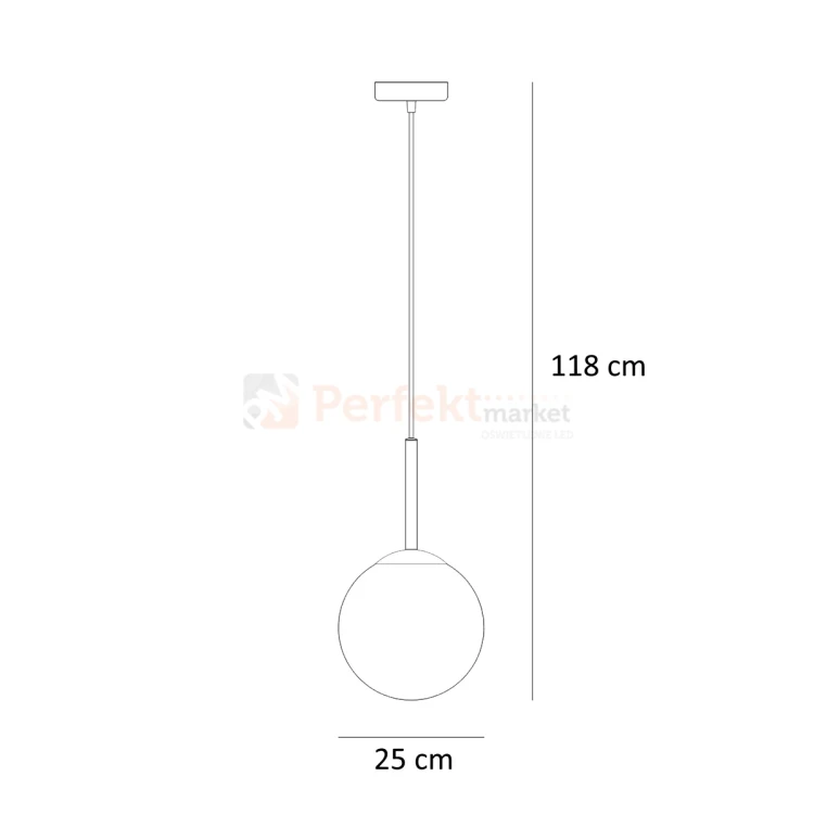 Lampa wisząca nowoczesna biała kula 25cm DEORE mosiądz Italux PND-5578-1M-BRO wymiar perfektmarket.webp
