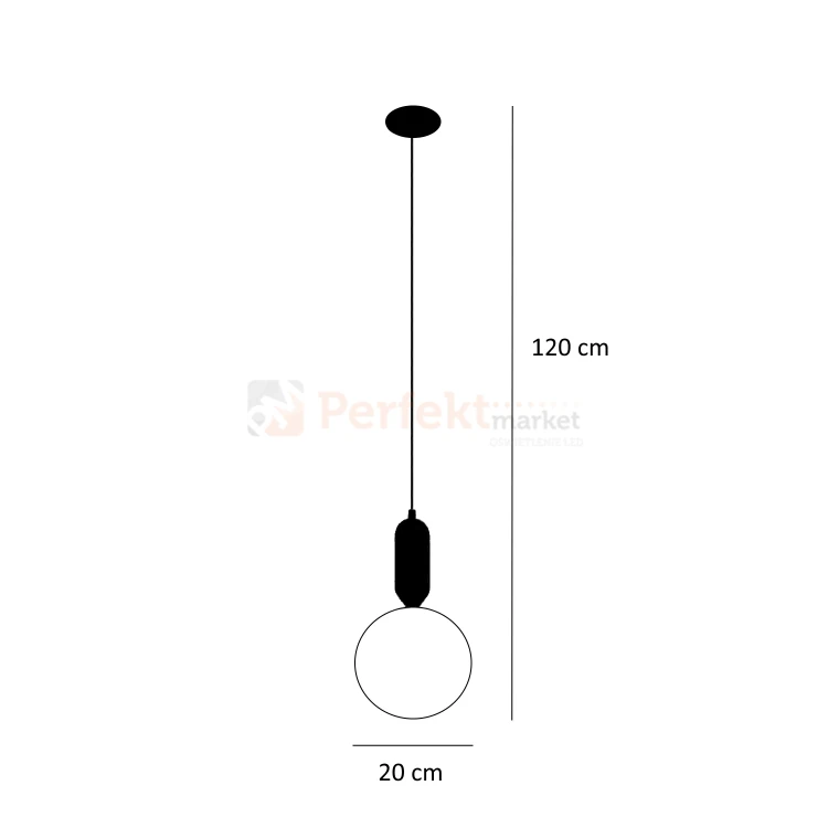 Lampa wisząca ALDEVA kula 20 cm szklana PND-02340-1M-BK Italux wymiary perfektmarket.webp