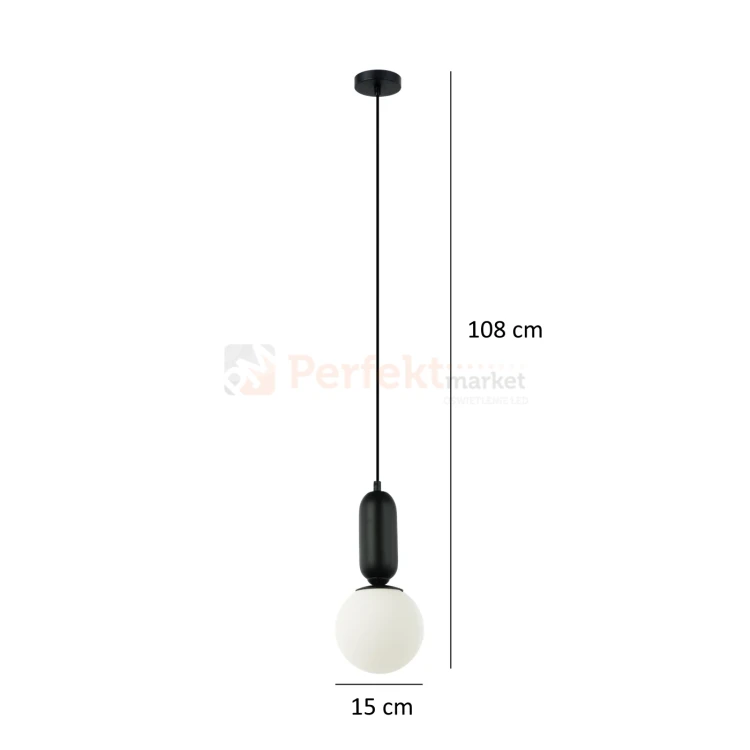 Lampa wisząca ALDEVA kula 15 cm szklana PND-02340-1S-BK Italux wymiary perfektmarket.webp