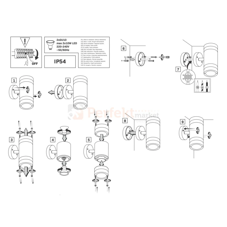 Kinkiet ścienny zewnętrzny elewacyjny RINO 2xGU10 czarny montaż perfektmarket.webp
