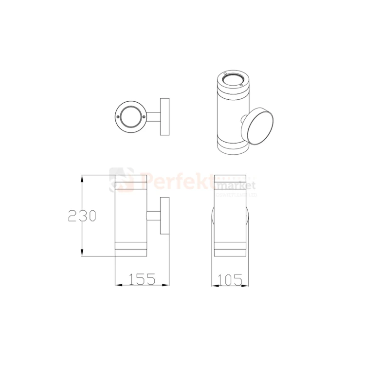 Kinkiet ścienny zewnętrzny elewacyjny RINO 2xGU10 czarny wymiary perfektmarket.webp