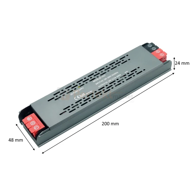 zasilacz instalacyjny slim pro mały rozmiar 24v 300W szybkozłącza wymiary perfektmarket.webp