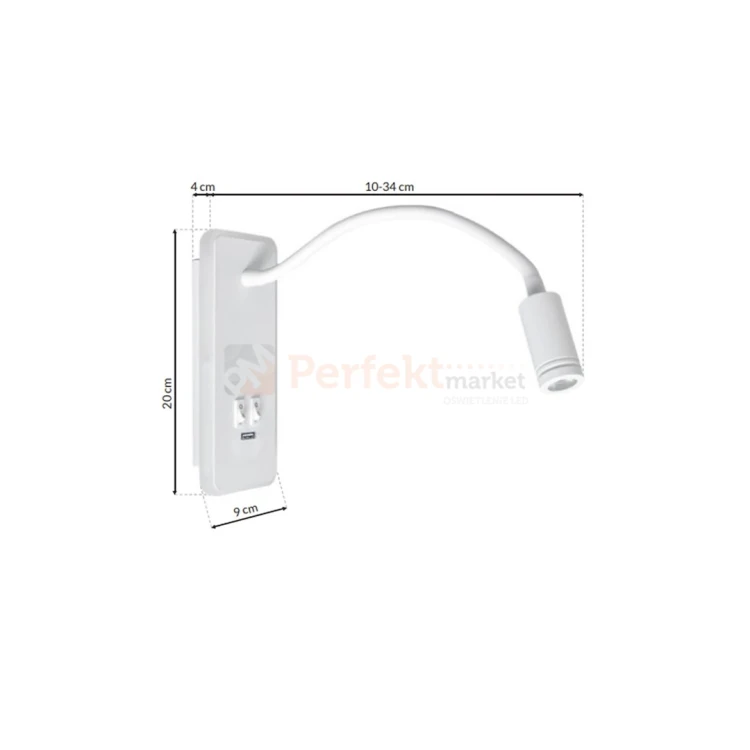 Lampka nocna regulowana z wyłącznikiem BASE 8W+2W biała ML6349 wymiary perfektmarket.webp