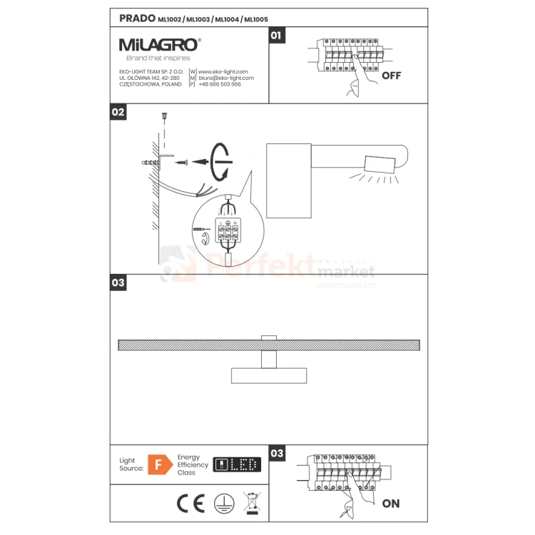 Kinkiet LED PRADO 11W 60cm 3000K instrukcja perfektmarket.webp