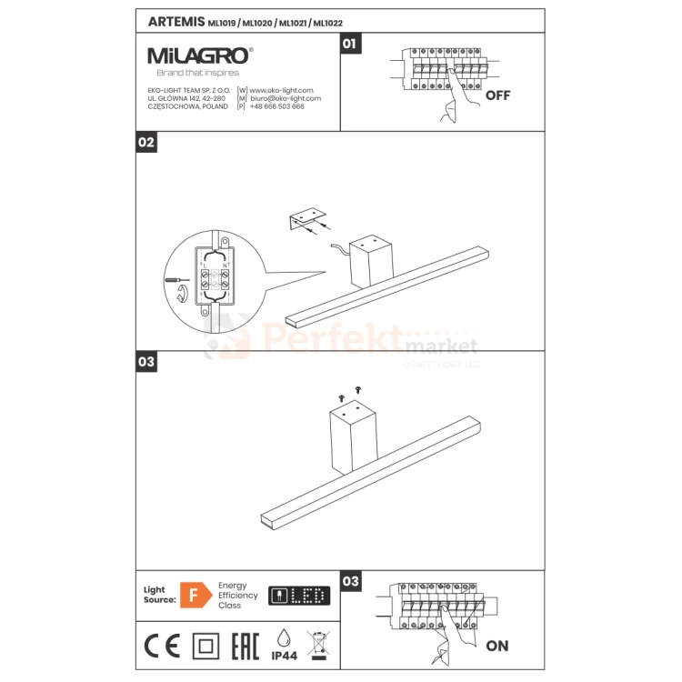 Kinkiet LED biały IP44 ARTEMIS ML1020 13.8W  60cm 4000K montaż perfektmarket.webp