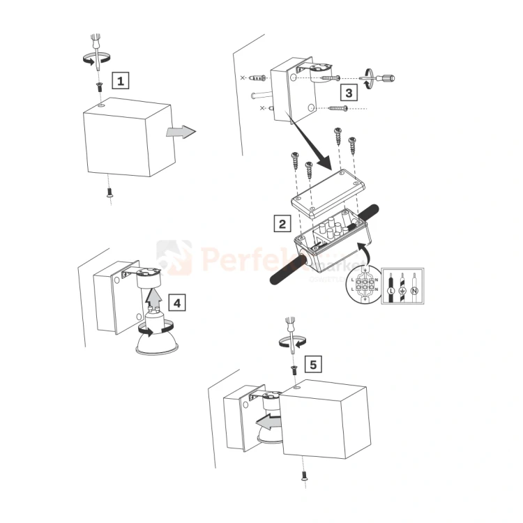 Oprawa elewacyjna kinkiet Boston 1XGU10 prostokątny dół IP44 montaż perfektmarket.webp