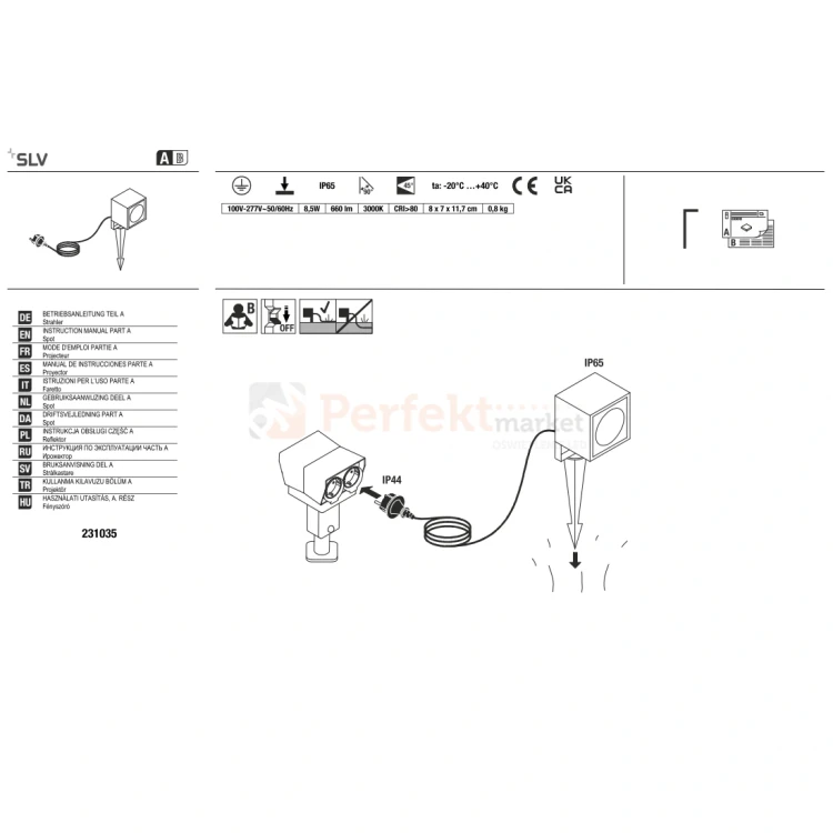 Lampa zewnętrzna wbijana reflektor LED NAUTILUS SLV 9W 3000K IP55 antracyt INSTRUKCJA perfektmarket.webp