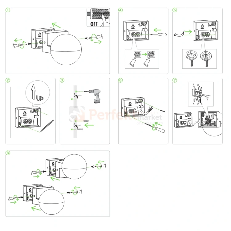 LOOMA lampa ścienna kinkiet zewnętrzna biała kula ciemny szary E27 10cm IP54 Lutec montaż perfektmarket.webp