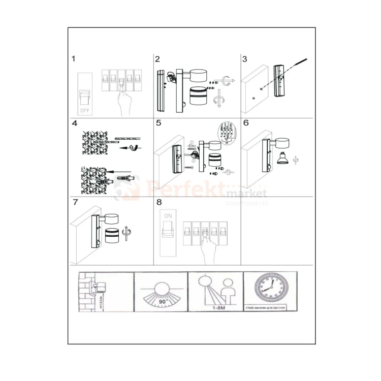 ARNE LED kinkiet ścienny zewnętrzny z czujnikiem ruchu PIR świecący do dołu czarny GU10 IP44 LUCIDE montaż perfektmarket.webp
